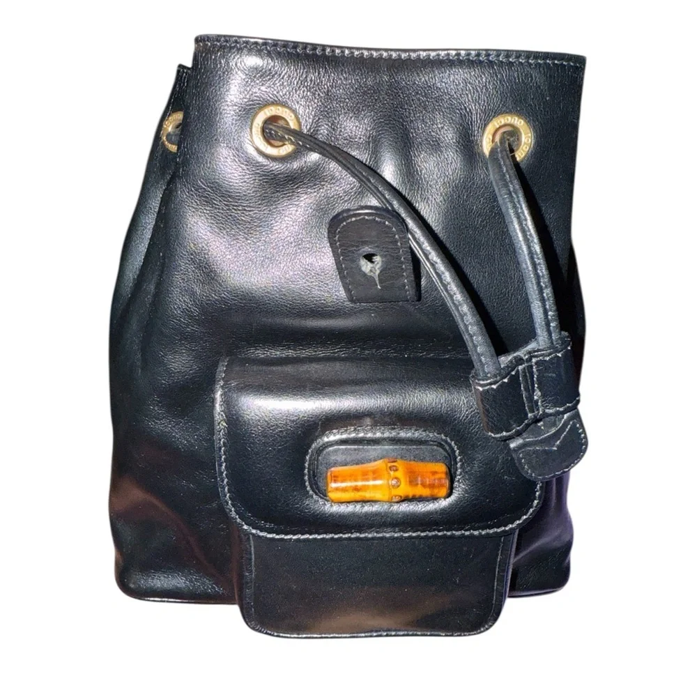 Gucci Black Leather Bamboo Mini Backpack